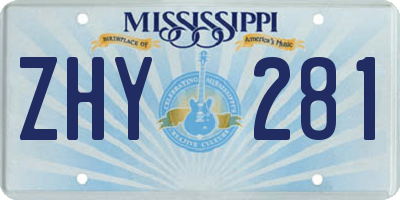 MS license plate ZHY281