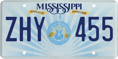 MS license plate ZHY455