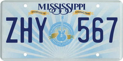 MS license plate ZHY567
