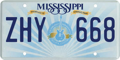 MS license plate ZHY668