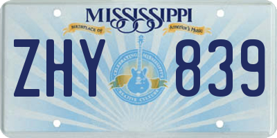 MS license plate ZHY839