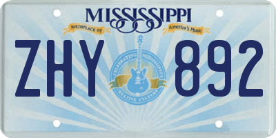MS license plate ZHY892