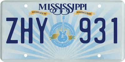 MS license plate ZHY931