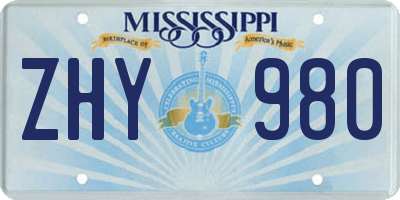 MS license plate ZHY980