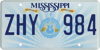MS license plate ZHY984