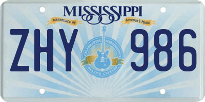 MS license plate ZHY986