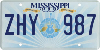 MS license plate ZHY987