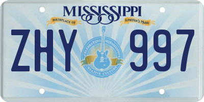 MS license plate ZHY997