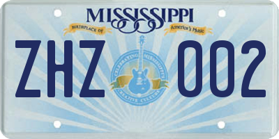 MS license plate ZHZ002