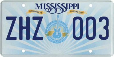 MS license plate ZHZ003