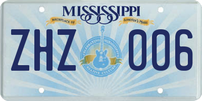 MS license plate ZHZ006