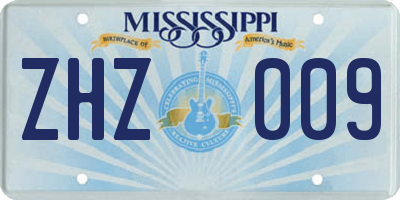 MS license plate ZHZ009
