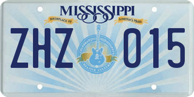 MS license plate ZHZ015