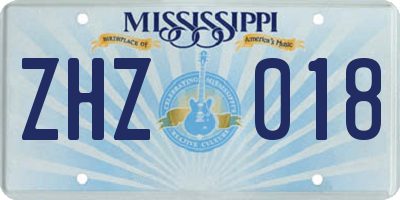 MS license plate ZHZ018
