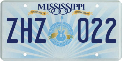 MS license plate ZHZ022