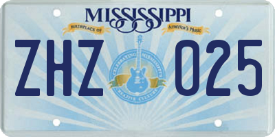 MS license plate ZHZ025