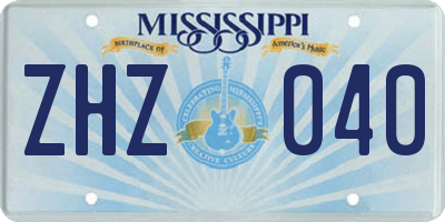 MS license plate ZHZ040