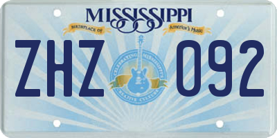 MS license plate ZHZ092