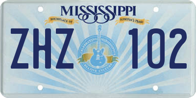 MS license plate ZHZ102