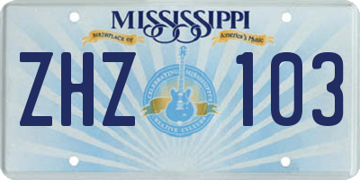 MS license plate ZHZ103
