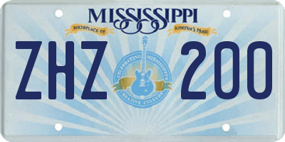 MS license plate ZHZ200