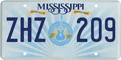 MS license plate ZHZ209