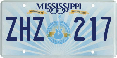 MS license plate ZHZ217