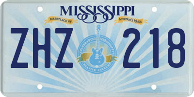 MS license plate ZHZ218