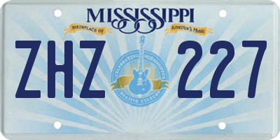 MS license plate ZHZ227
