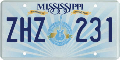 MS license plate ZHZ231