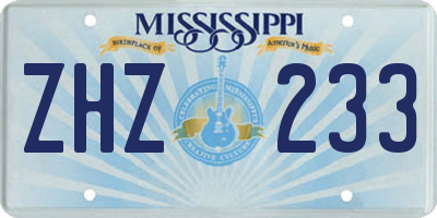 MS license plate ZHZ233