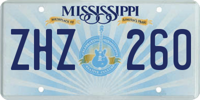 MS license plate ZHZ260