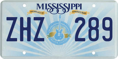 MS license plate ZHZ289
