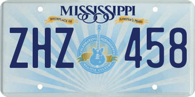 MS license plate ZHZ458