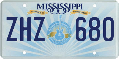 MS license plate ZHZ680