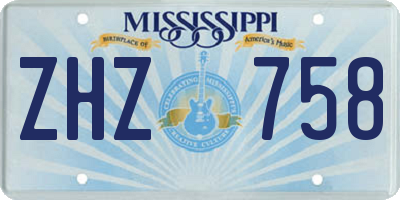 MS license plate ZHZ758