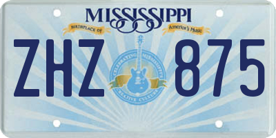 MS license plate ZHZ875