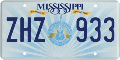 MS license plate ZHZ933