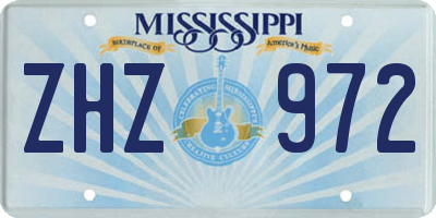 MS license plate ZHZ972