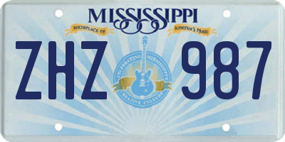 MS license plate ZHZ987
