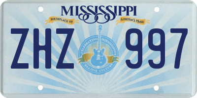 MS license plate ZHZ997