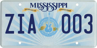 MS license plate ZIA003
