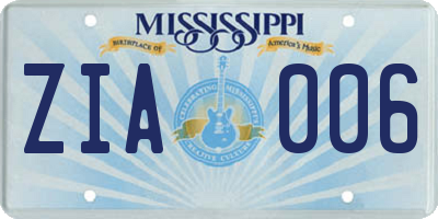MS license plate ZIA006
