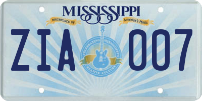 MS license plate ZIA007