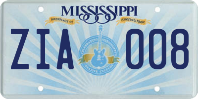 MS license plate ZIA008