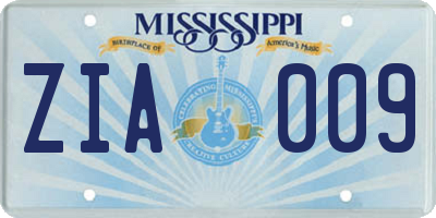 MS license plate ZIA009