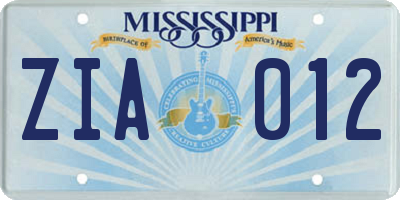 MS license plate ZIA012