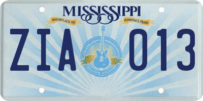 MS license plate ZIA013