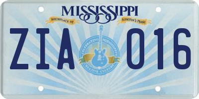 MS license plate ZIA016