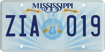 MS license plate ZIA019